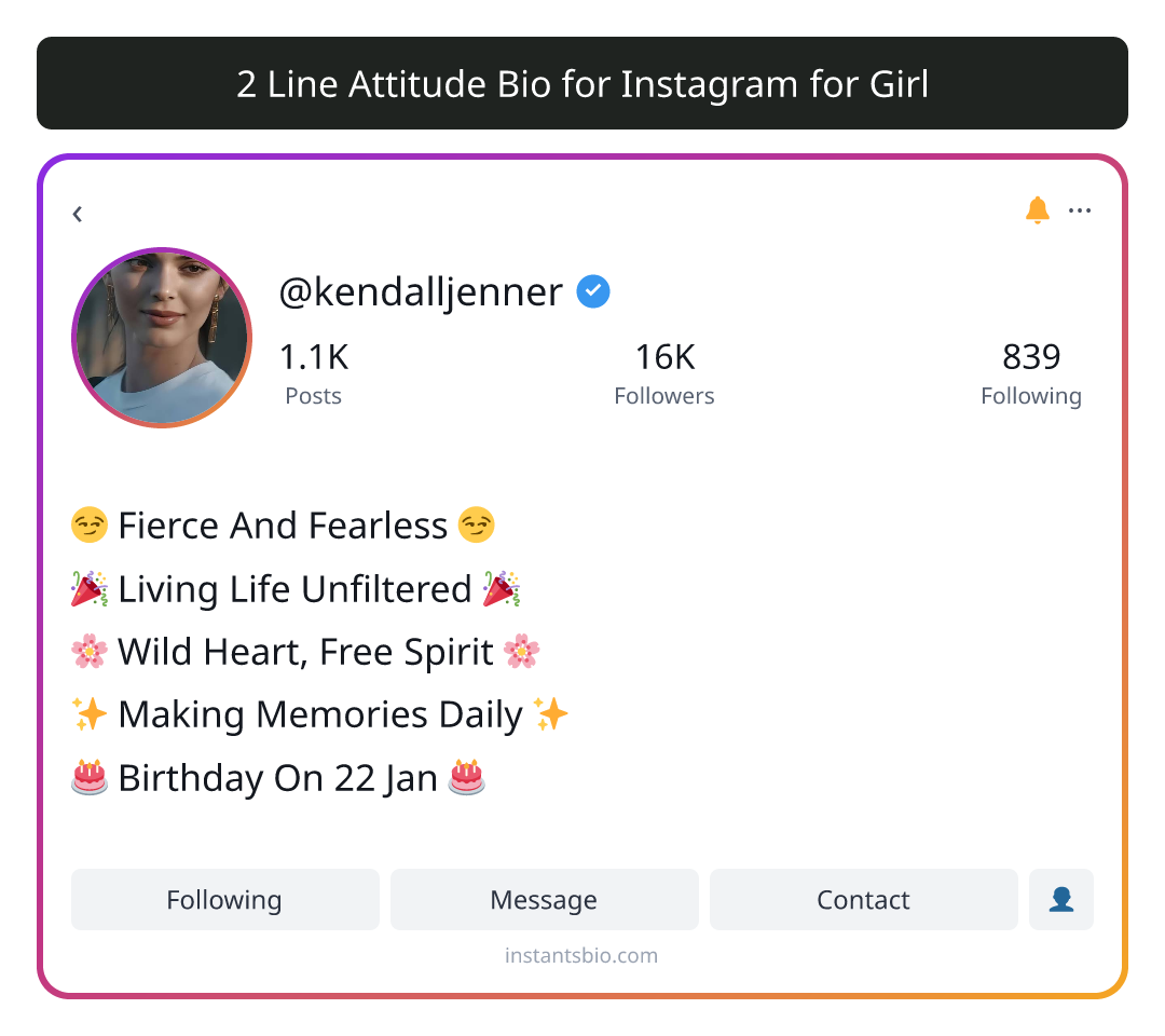 2 Line Attitude Bio for Instagram for Girl