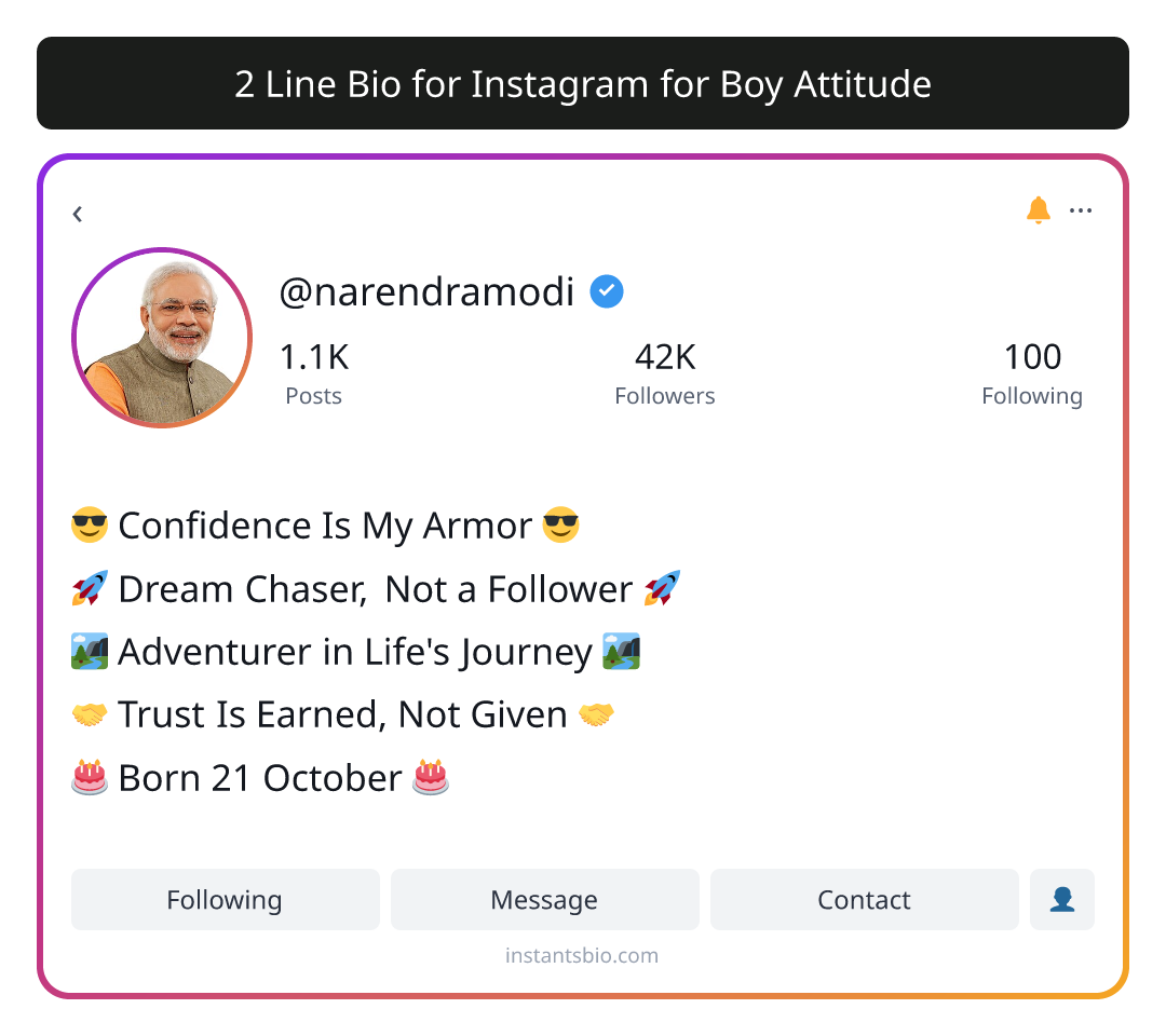 2 Line Bio for Instagram for Boy Attitude