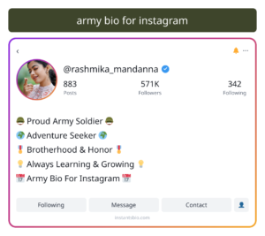 army bio for instagram