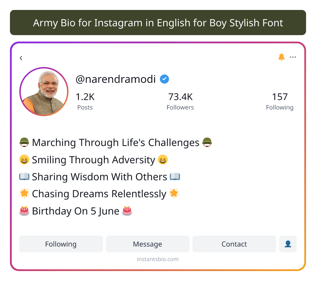 Army Bio for Instagram in English for Boy Stylish Font