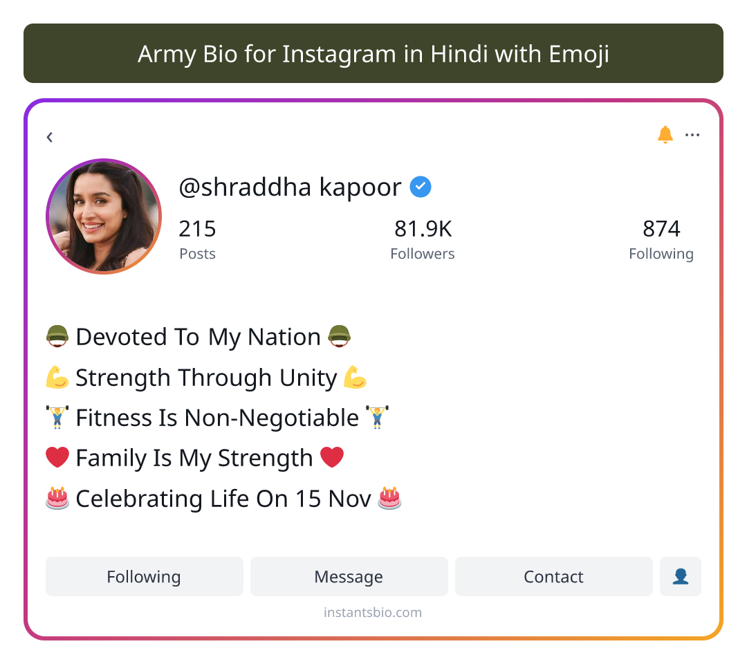 Army Bio for Instagram in Hindi with Emoji