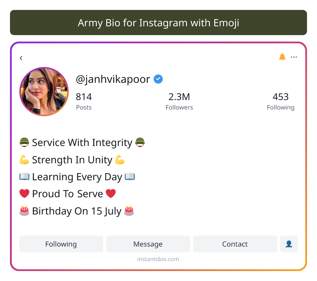 Army Bio for Instagram with Emoji