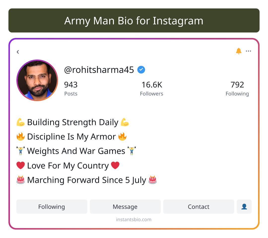 Army Man Bio for Instagram - army bio for instagram