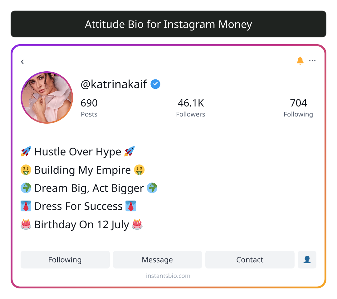 Attitude Bio for Instagram Money