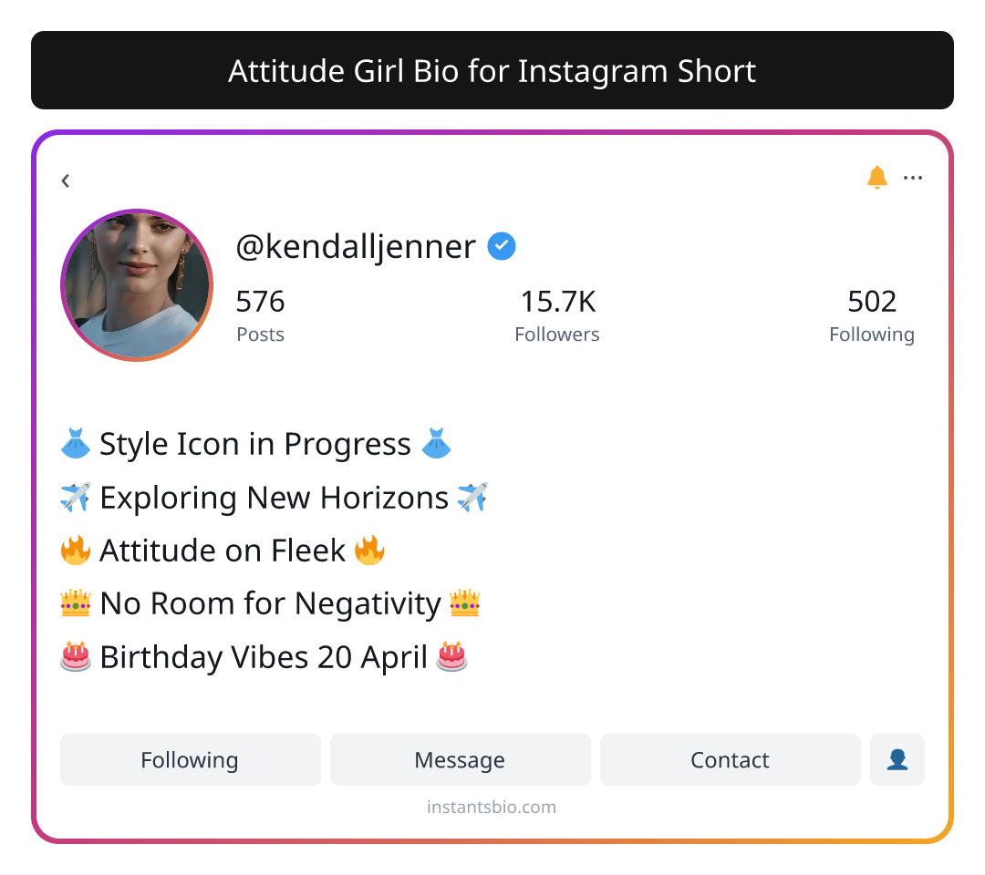 Attitude Girl Bio for Instagram Short
