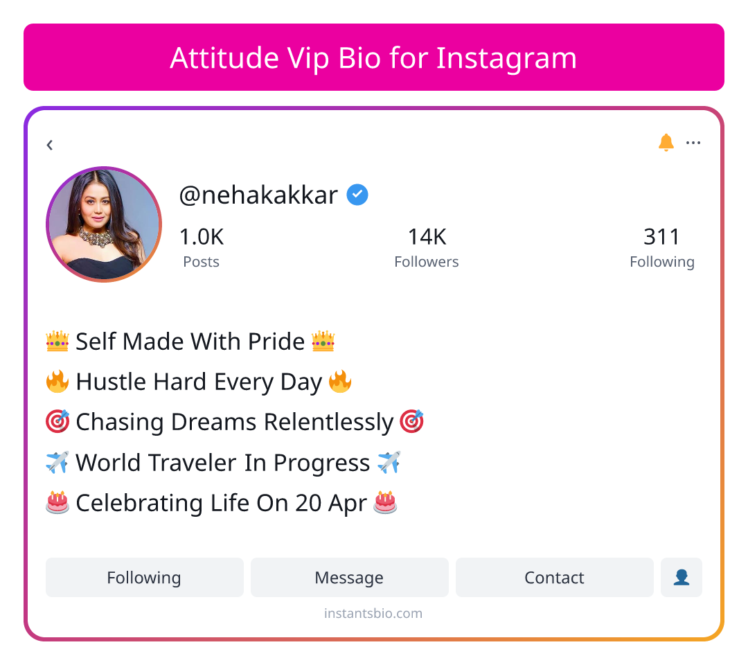 Attitude Vip Bio for Instagram