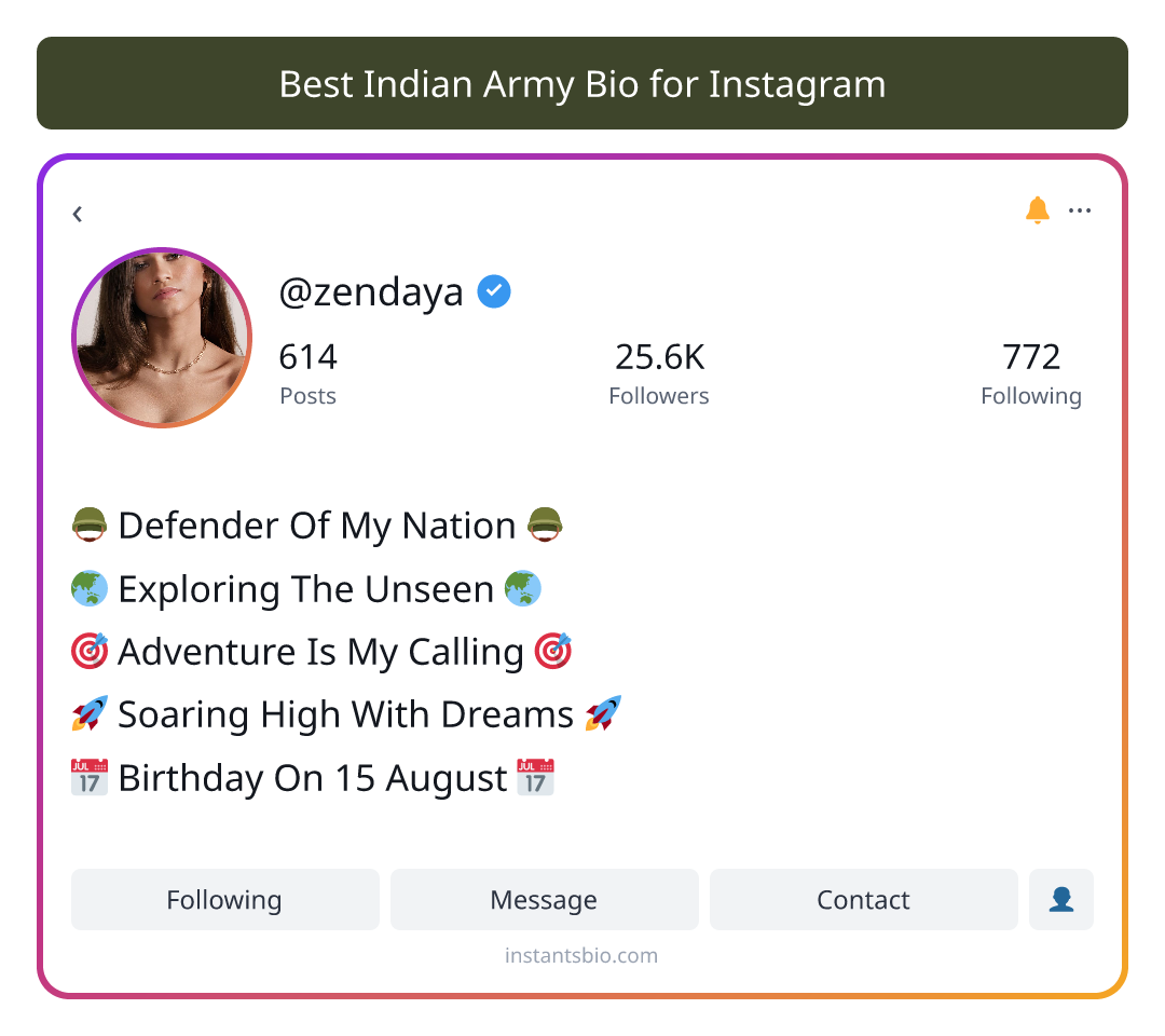 Best Indian Army Bio for Instagram