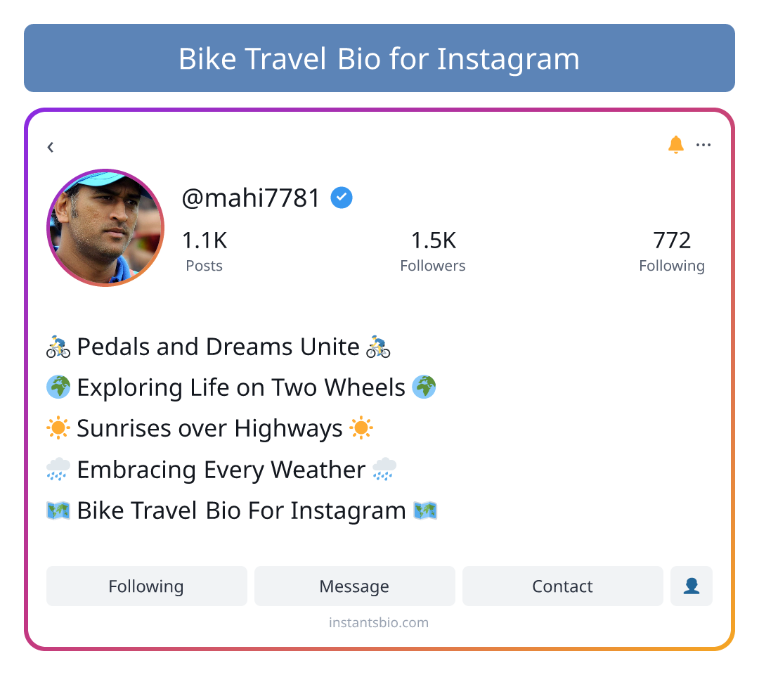 Bike Travel Bio for Instagram