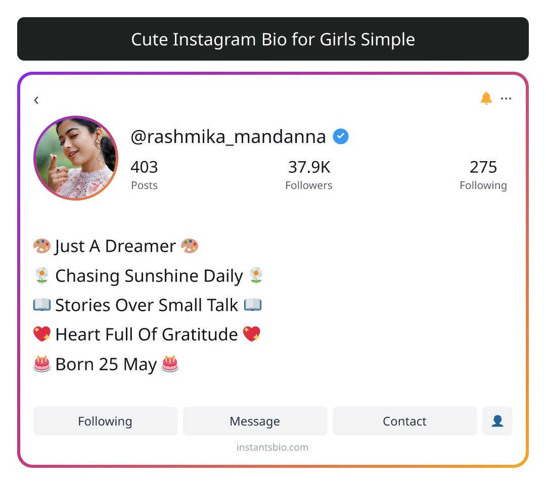 Cute Instagram Bio for Girls Simple