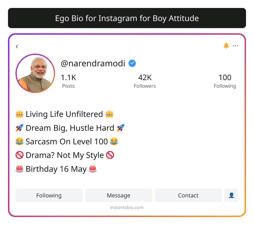 Ego Bio for Instagram for Boy Attitude