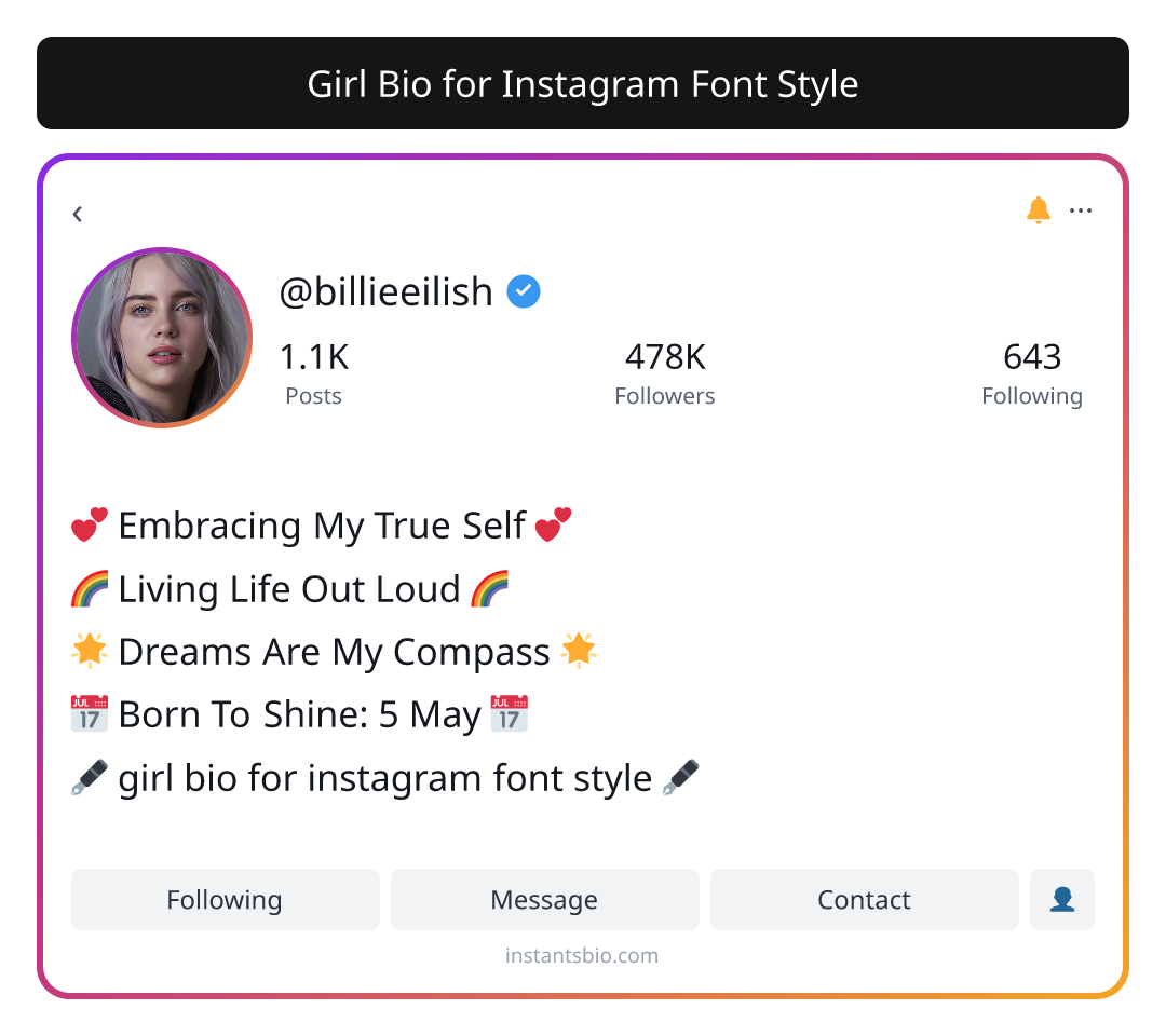 Girl Bio for Instagram Font Style