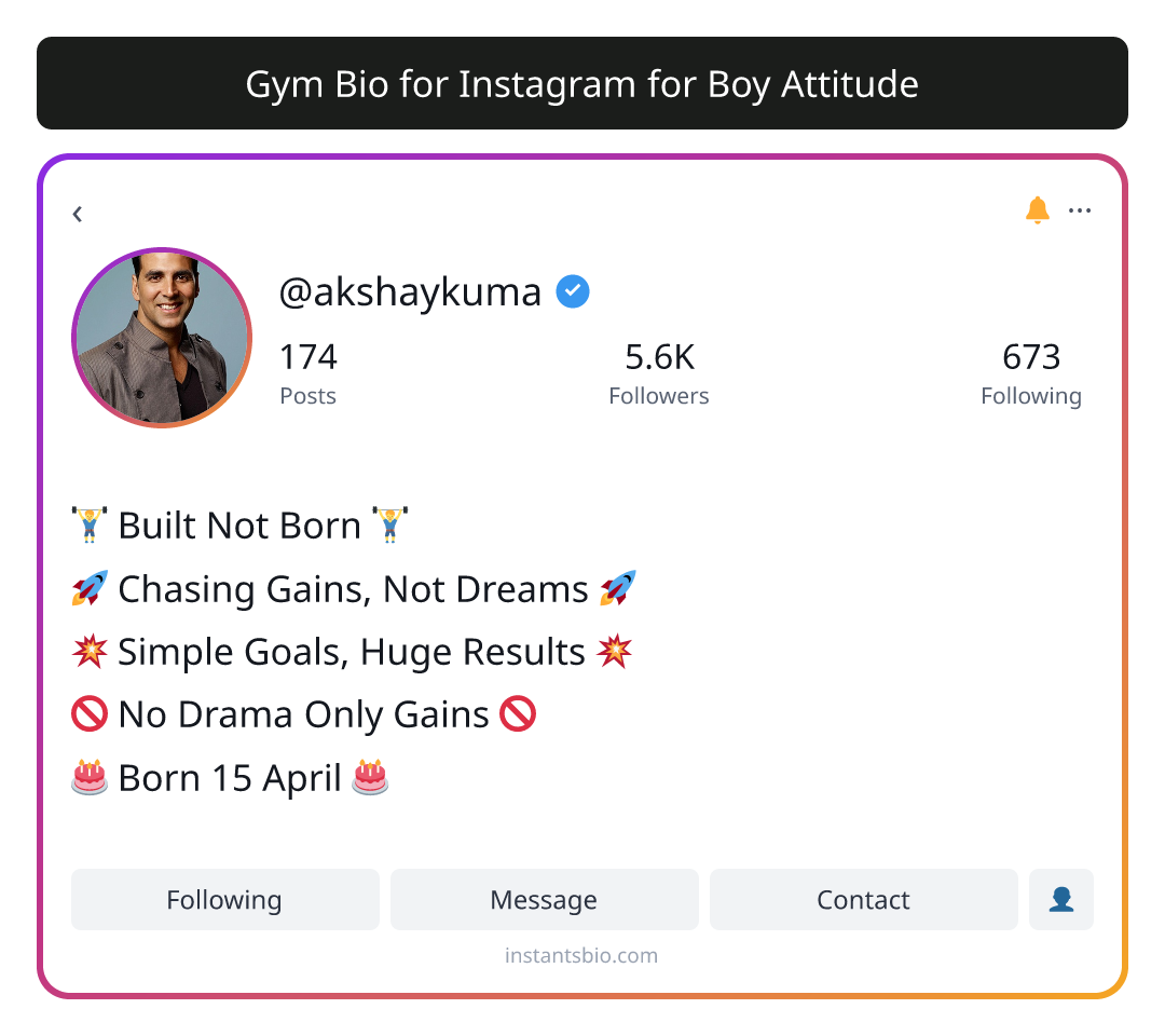 Gym Bio for Instagram for Boy Attitude