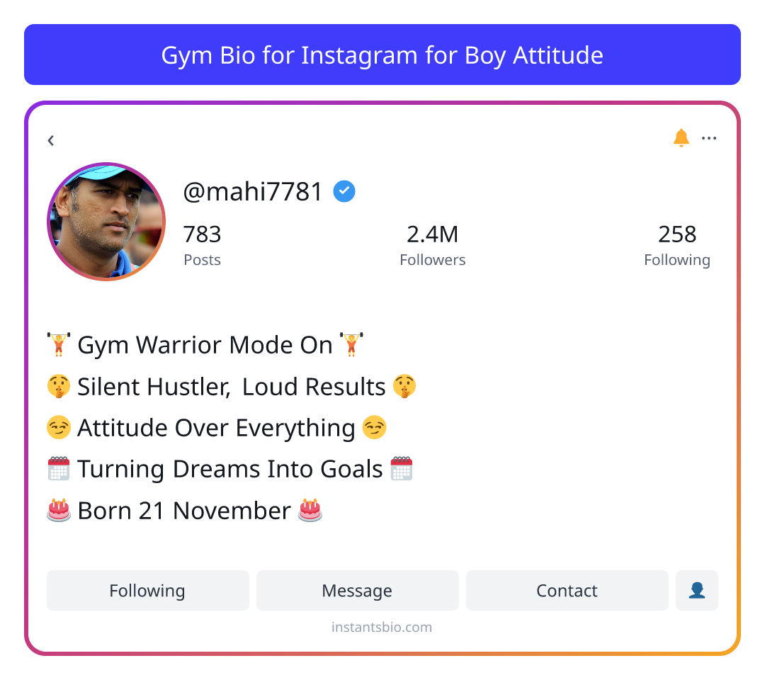 Gym Bio for Instagram for Boy Attitude