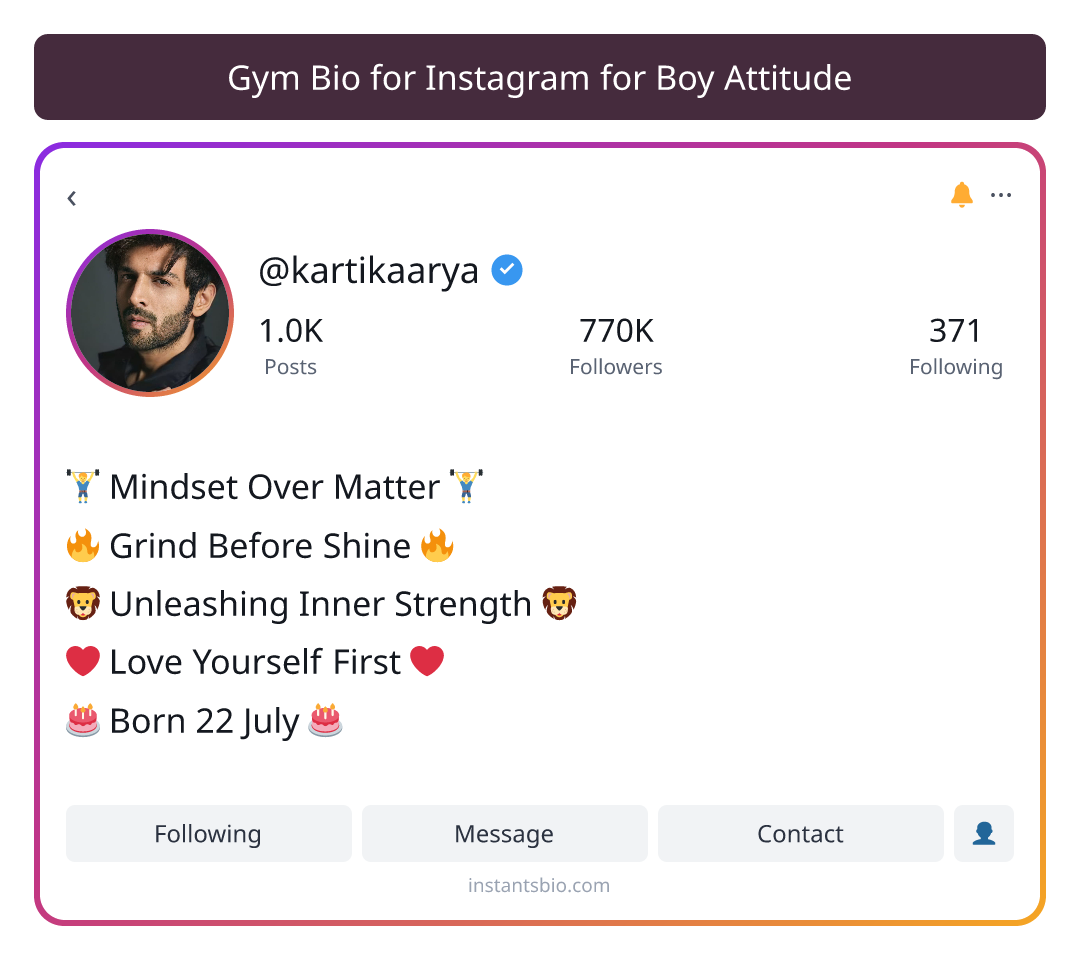 Gym Bio for Instagram for Boy Attitude