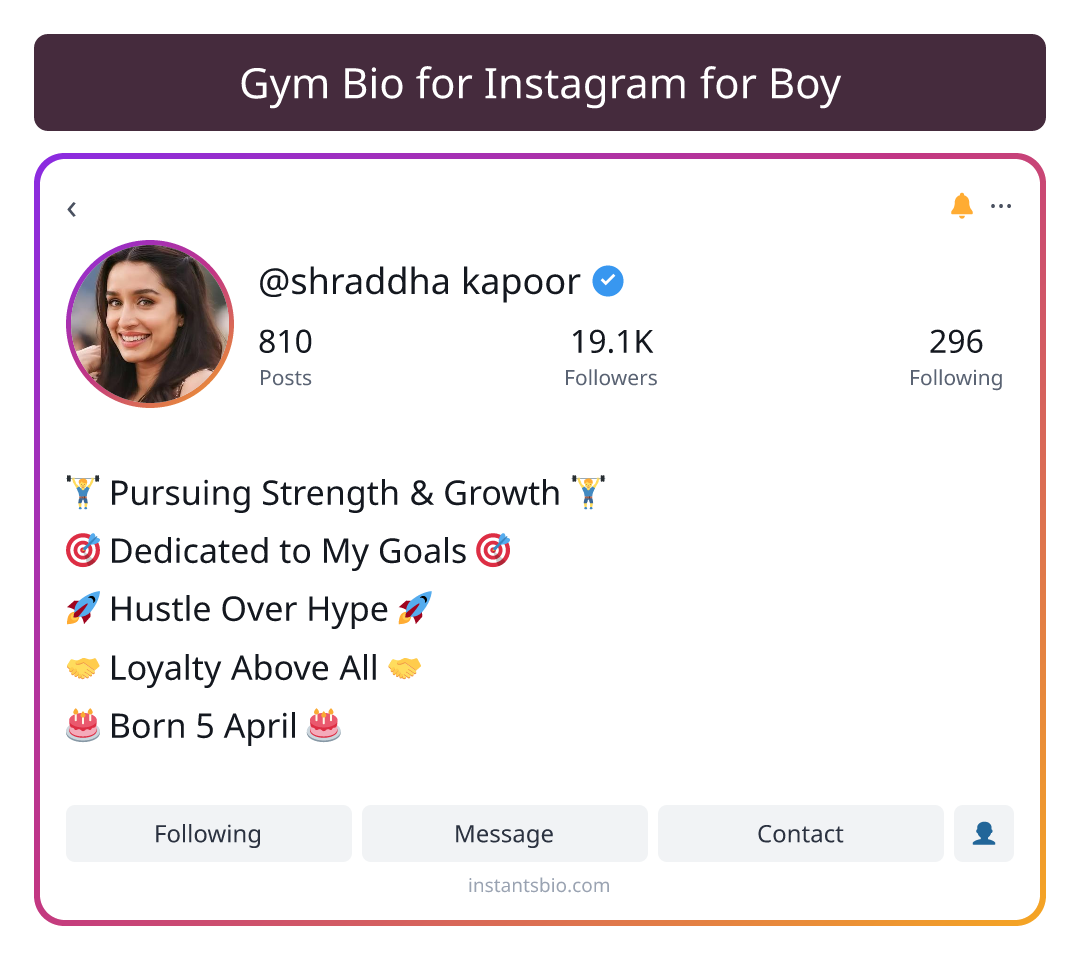 Gym Bio for Instagram for Boy