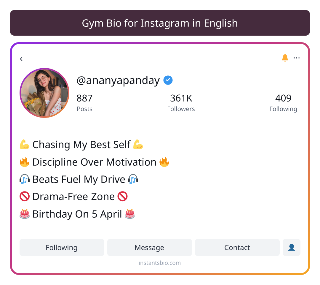 Gym Bio for Instagram in English