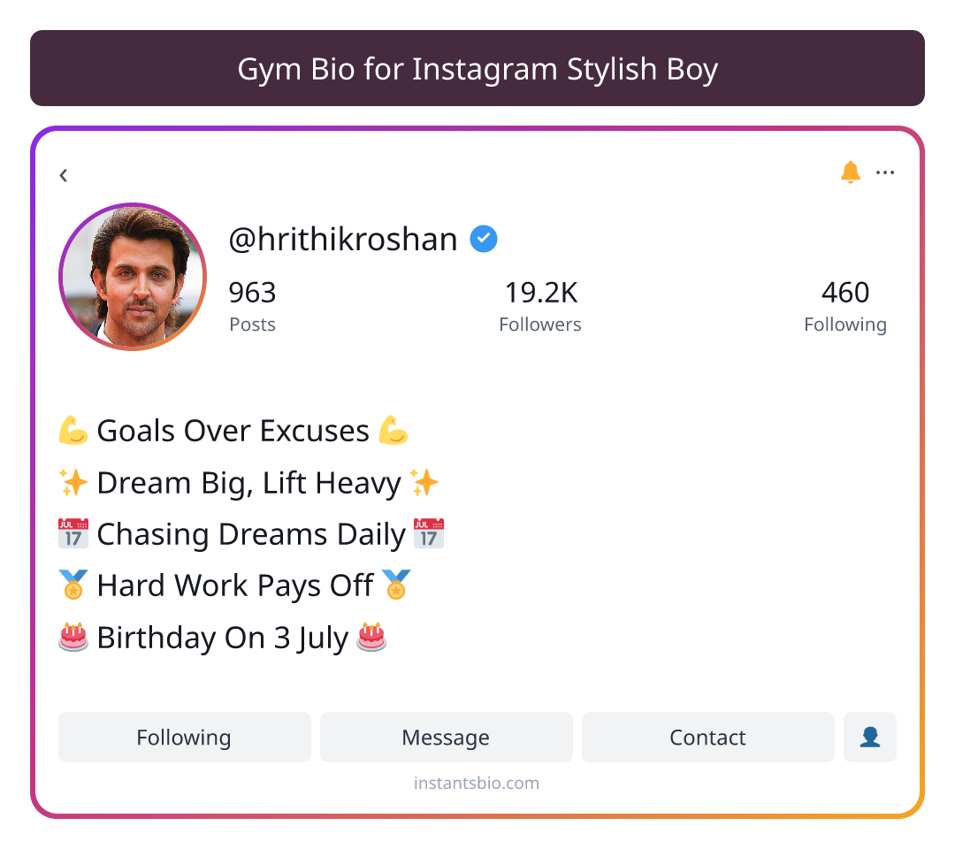 Gym Bio for Instagram Stylish Boy