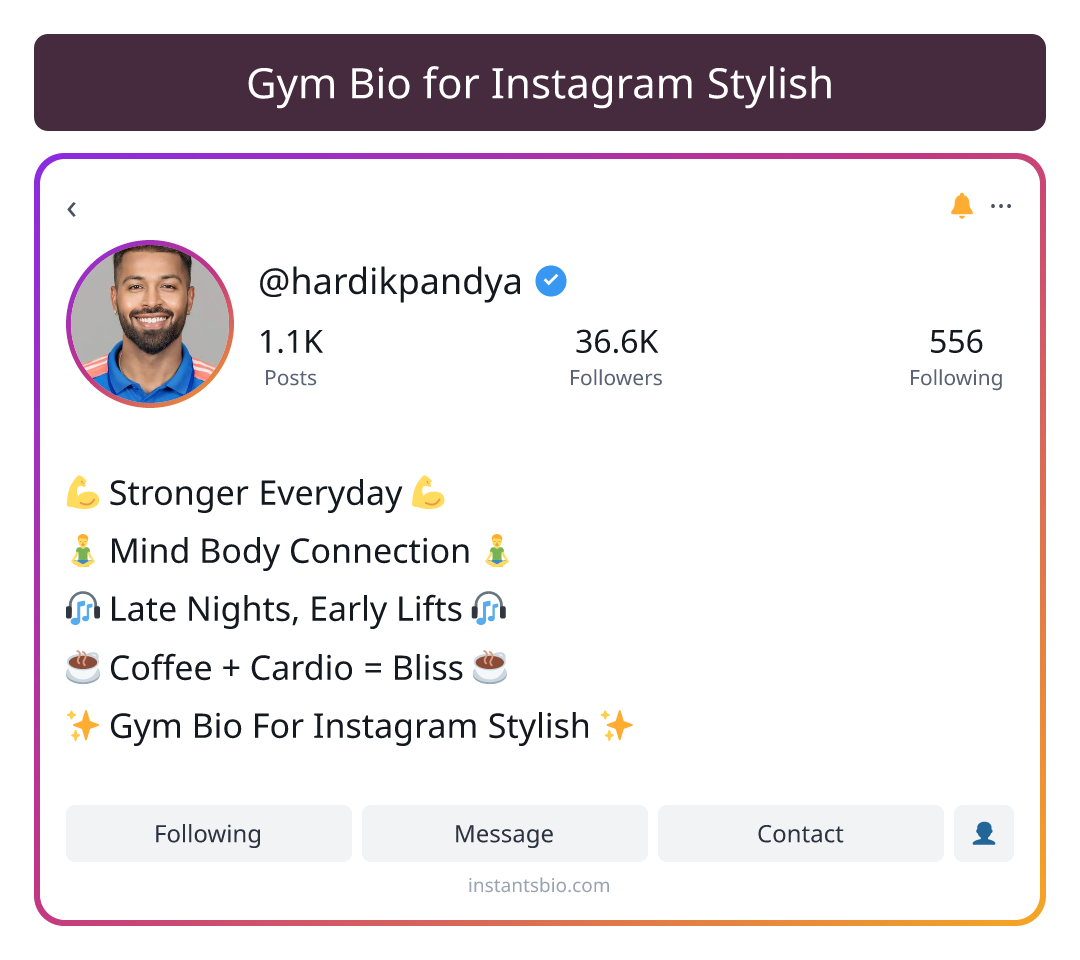 Gym Bio for Instagram Stylish