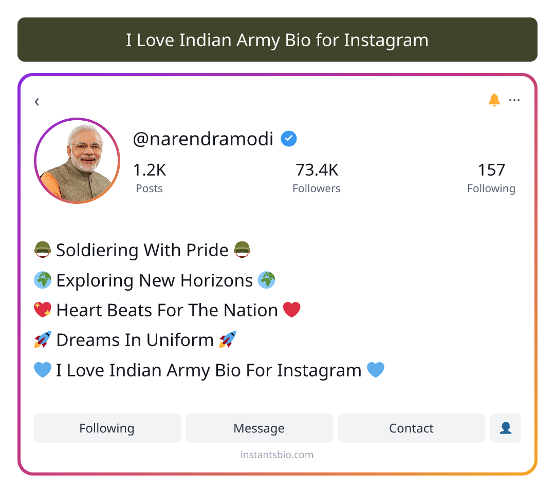 I Love Indian Army Bio for Instagram