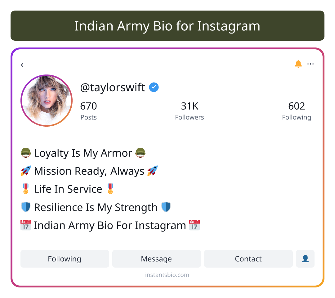 Indian Army Bio for Instagram