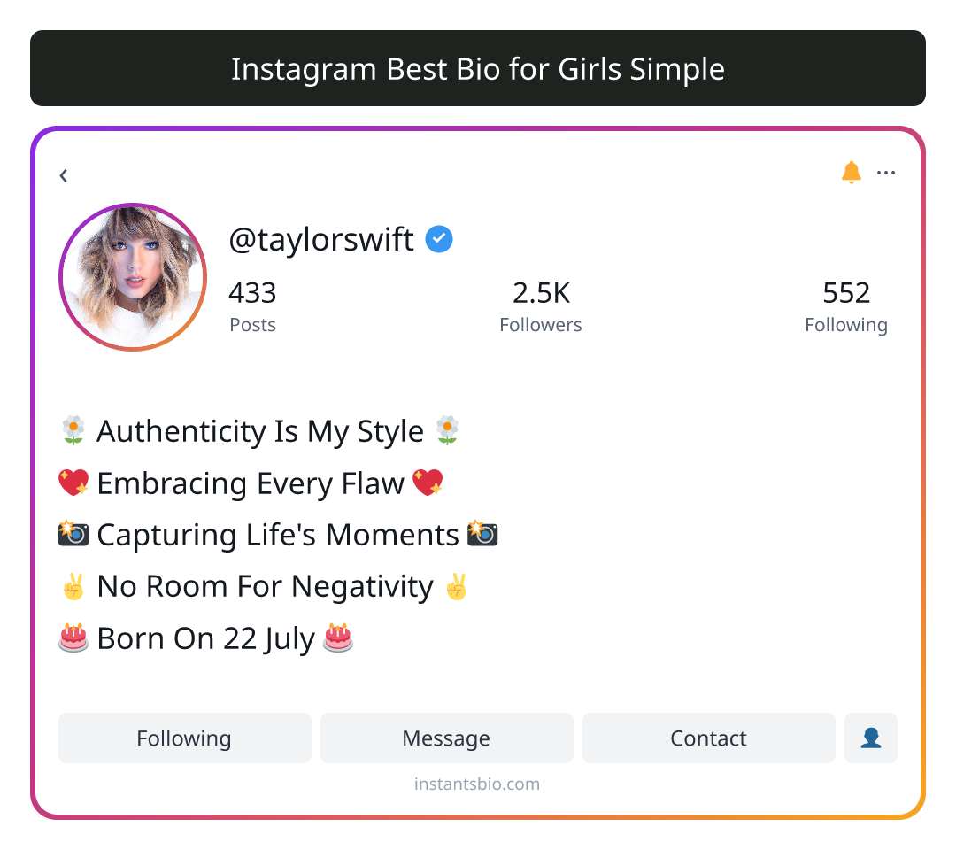 Instagram Best Bio for Girls Simple - instagram bio for girls simple