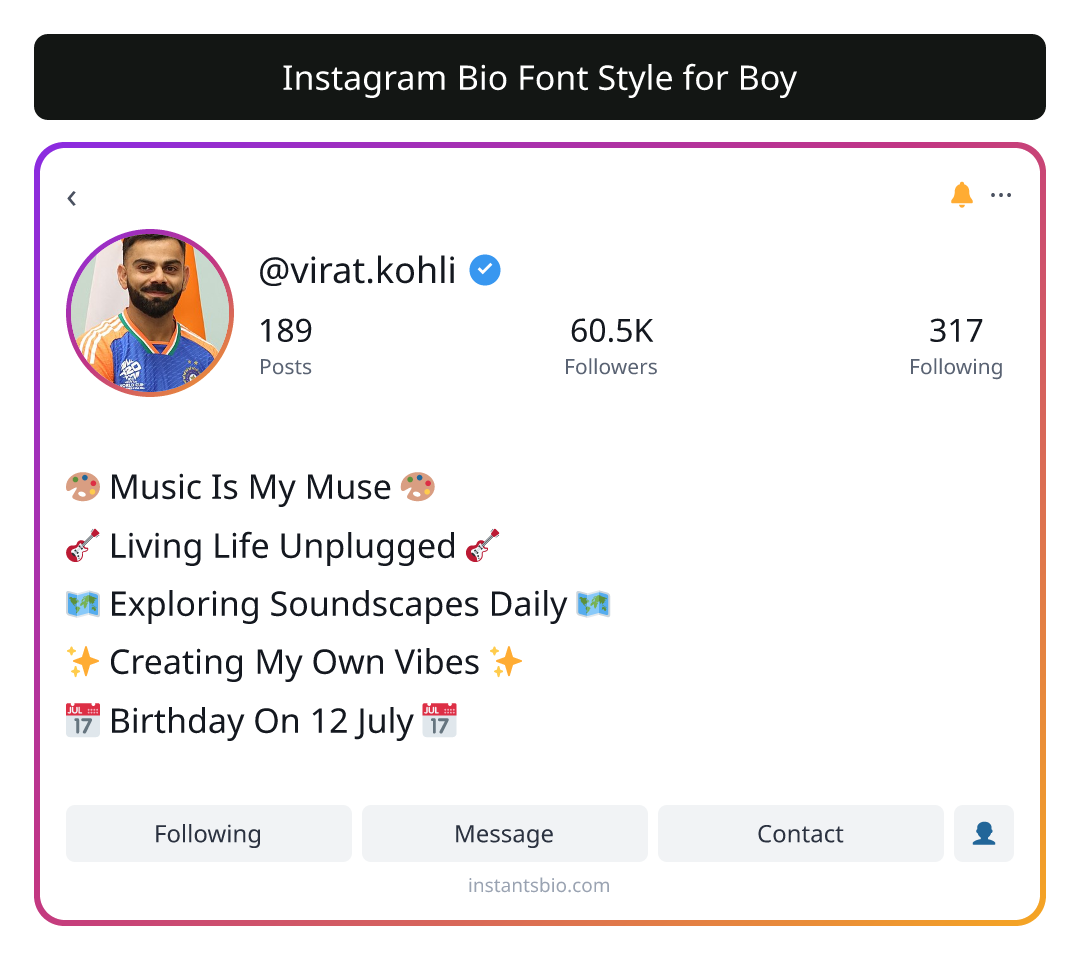 Instagram Bio Font Style for Boy