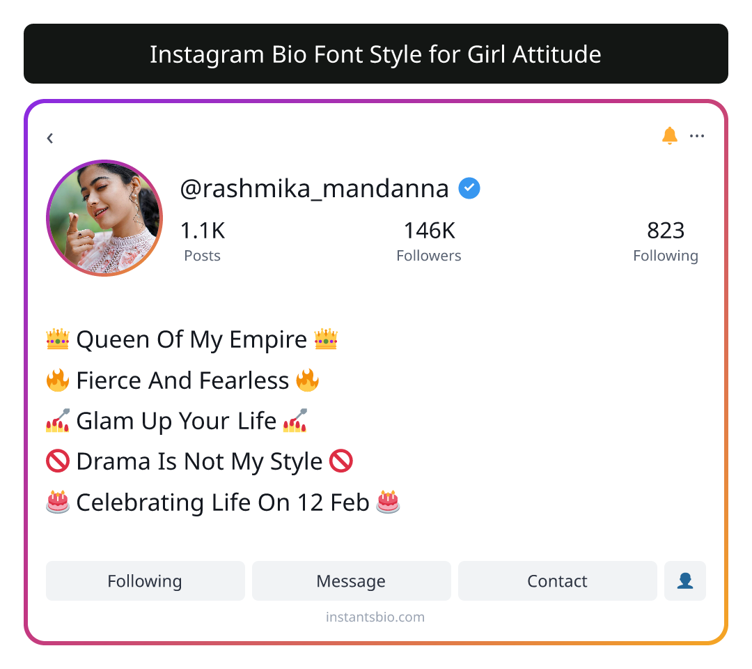 Instagram Bio Font Style for Girl Attitude