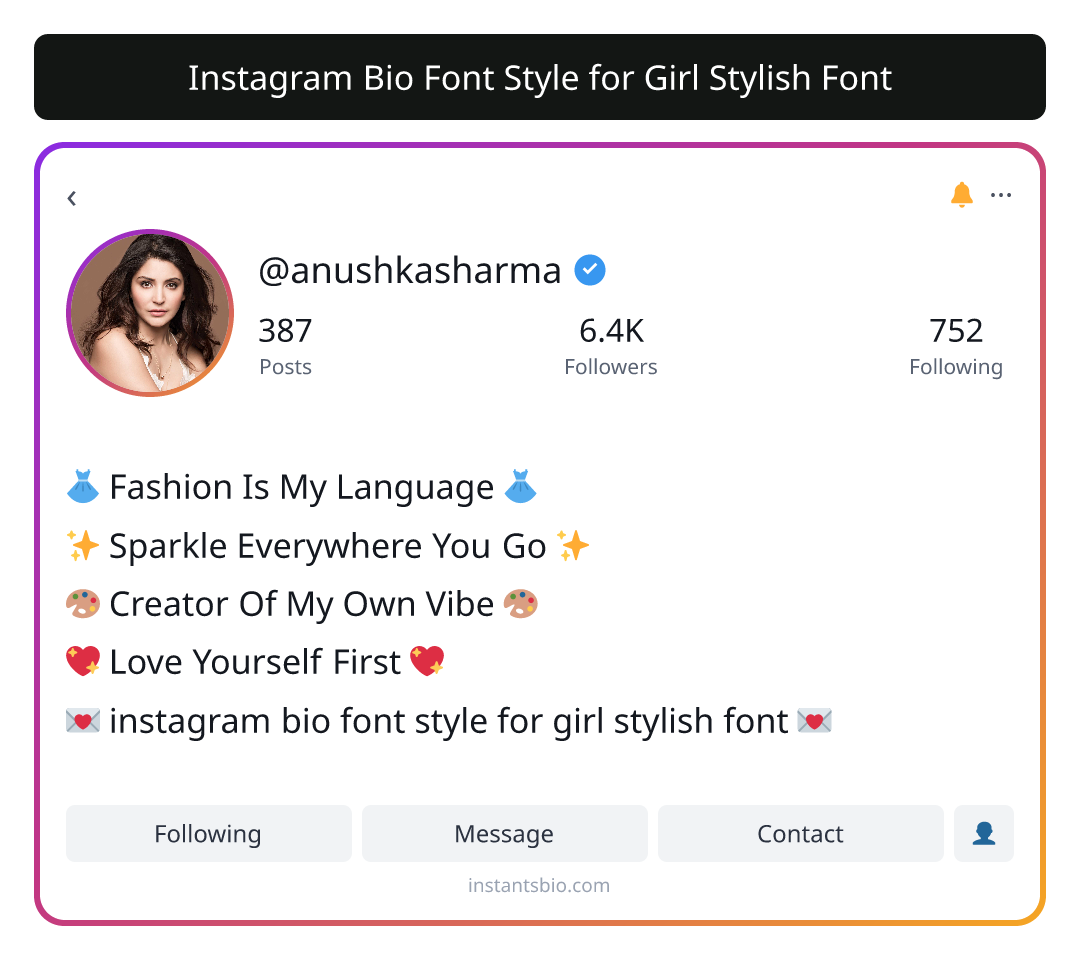 Instagram Bio Font Style for Girl Stylish Font