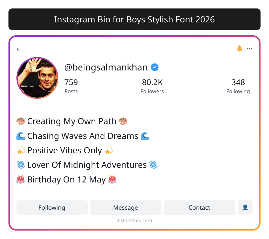 Instagram Bio for Boys Stylish Font 2026