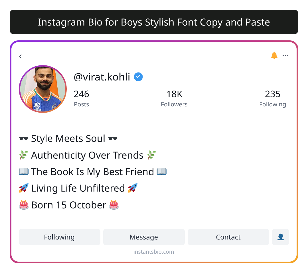 Instagram Bio for Boys Stylish Font Copy and Paste