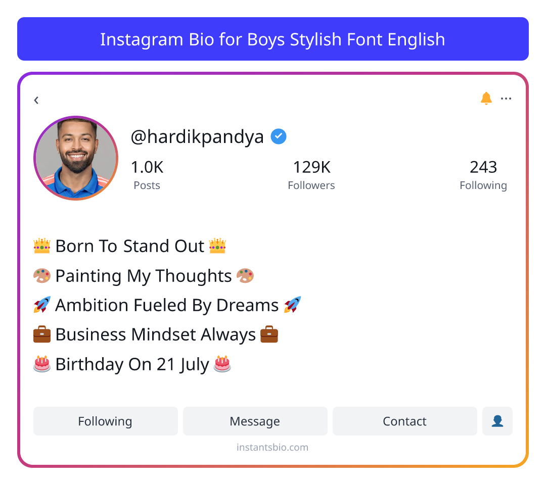Instagram Bio for Boys Stylish Font English