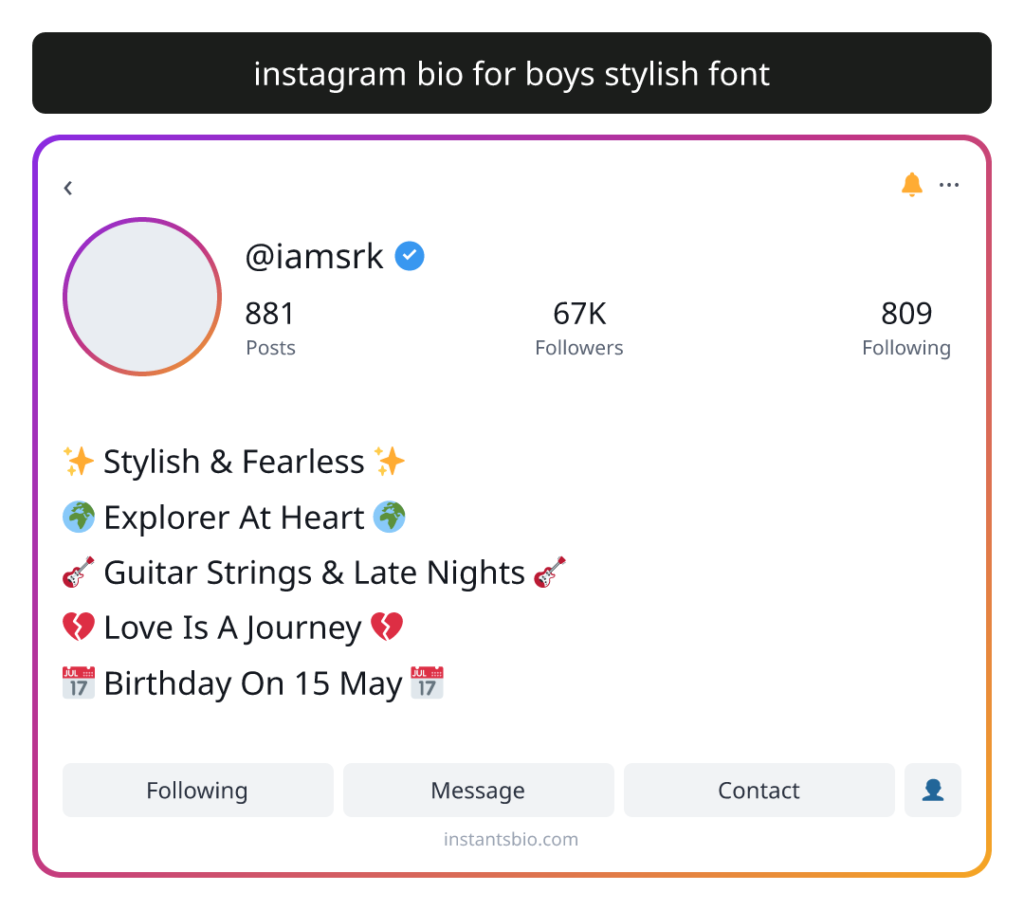 instagram bio for boys stylish font