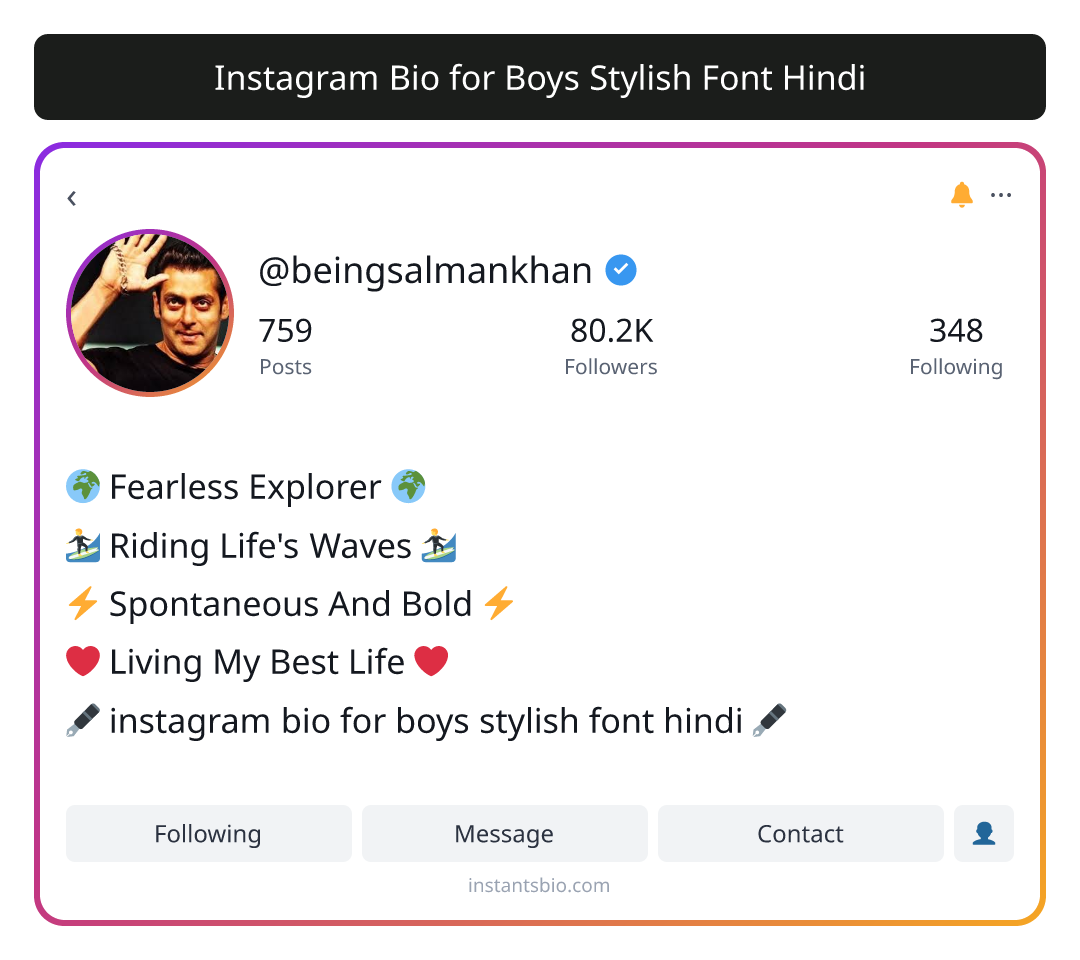 Instagram Bio for Boys Stylish Font Hindi