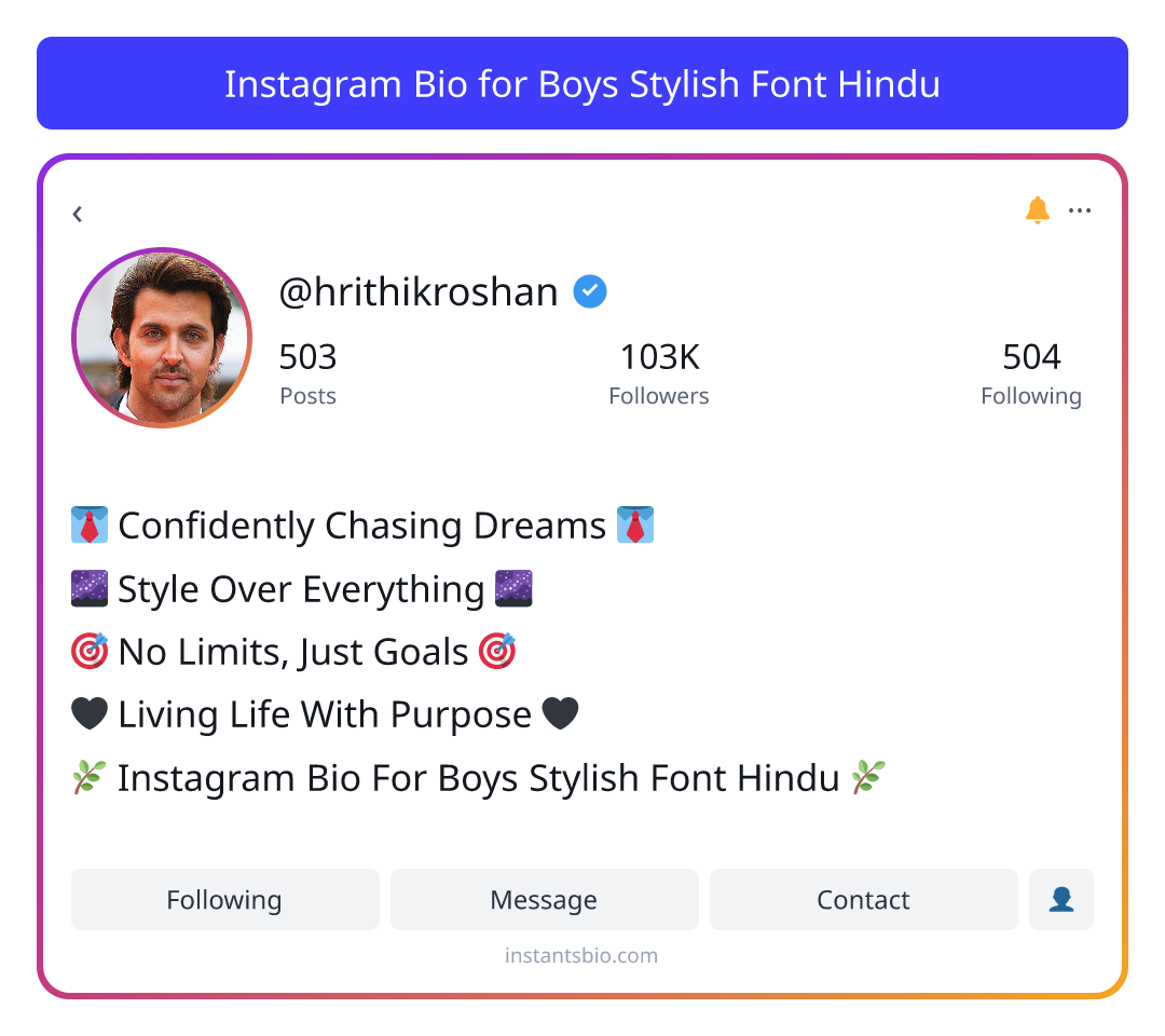Instagram Bio for Boys Stylish Font Hindu