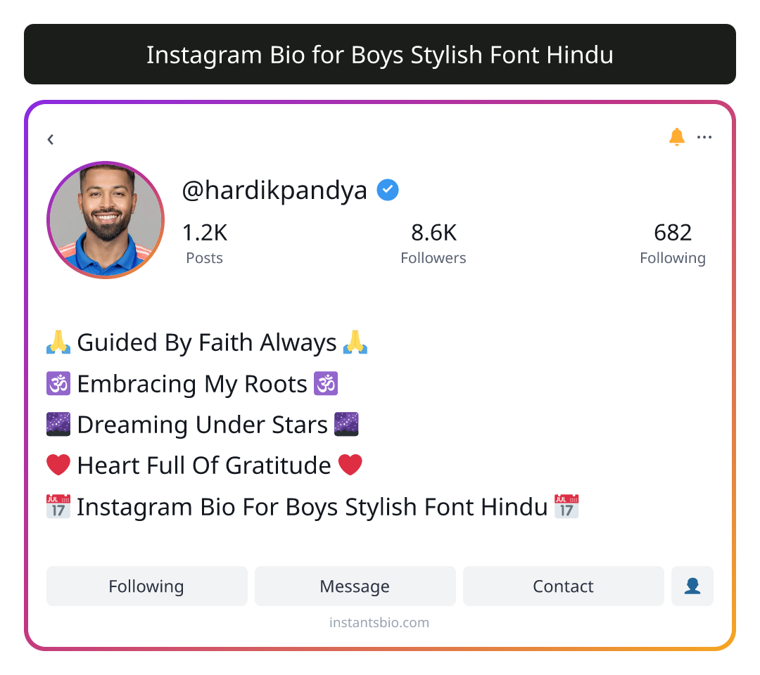 Instagram Bio for Boys Stylish Font Hindu