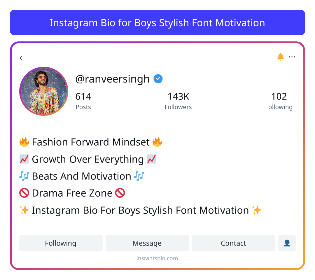 Instagram Bio for Boys Stylish Font Motivation