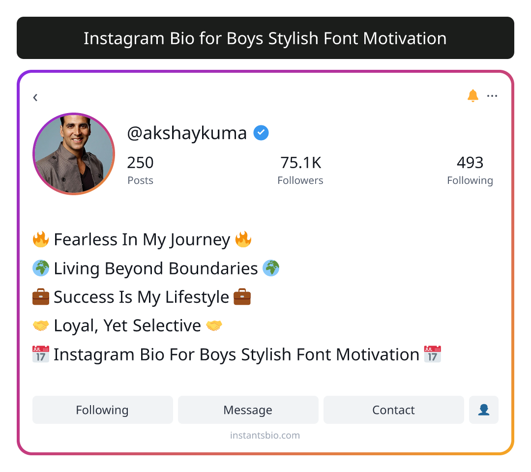 Instagram Bio for Boys Stylish Font Motivation
