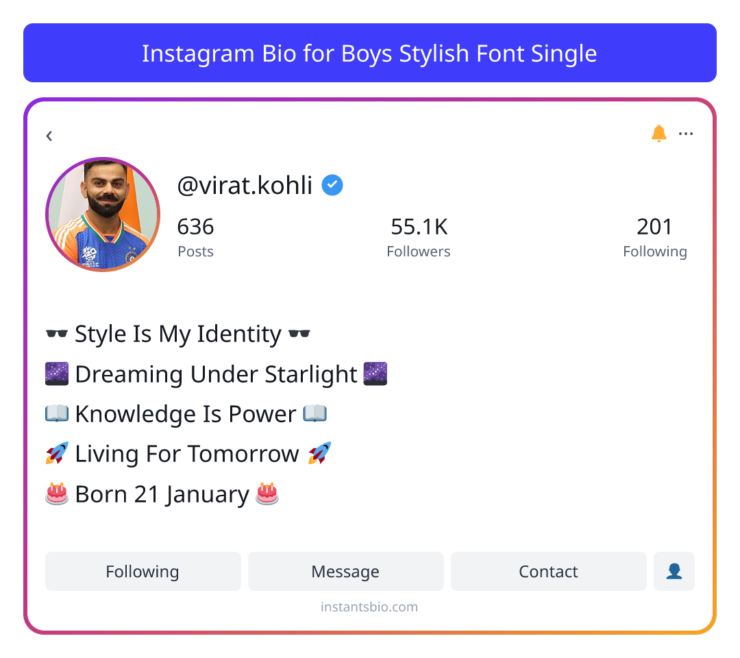 Instagram Bio for Boys Stylish Font Single