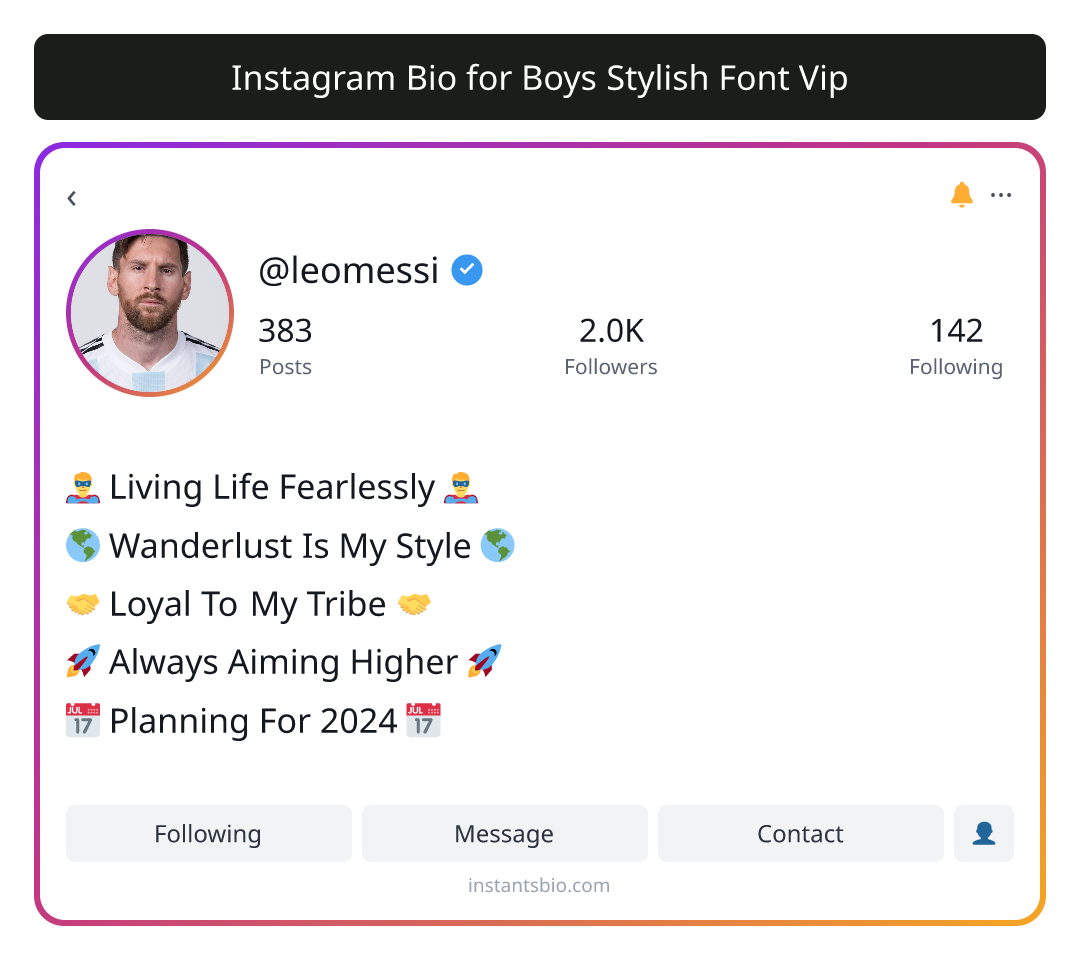 Instagram Bio for Boys Stylish Font Vip