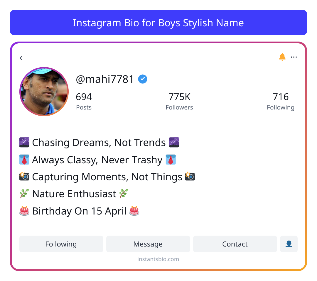 Instagram Bio for Boys Stylish Name