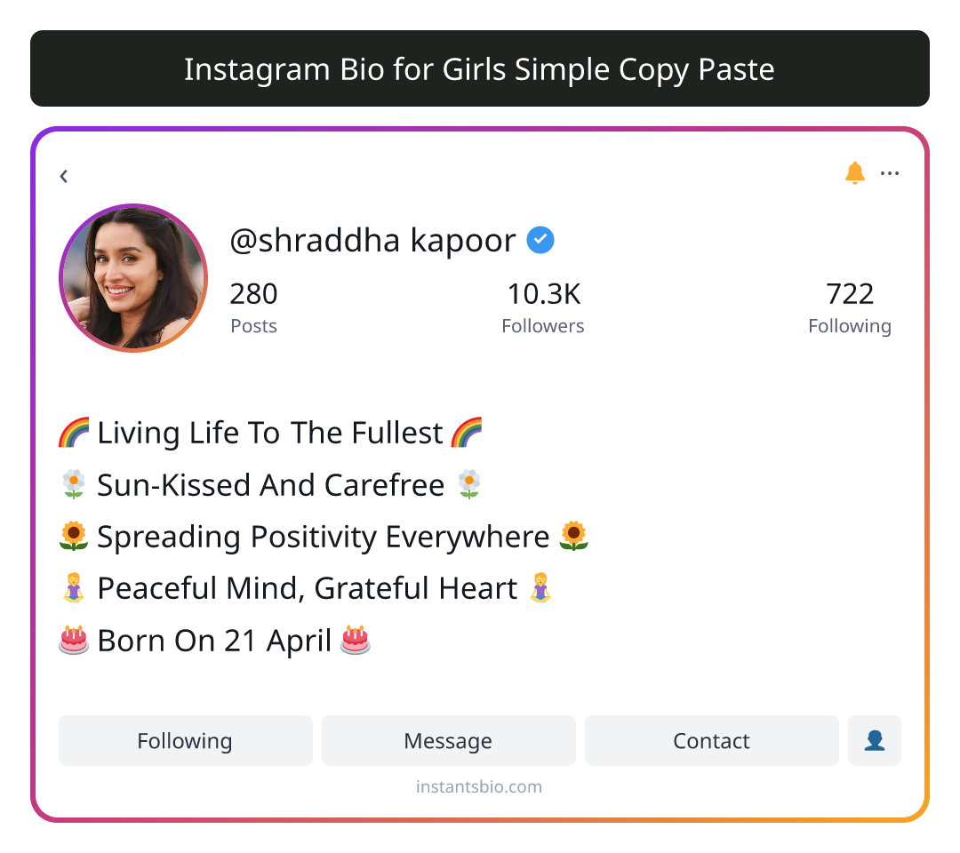 Instagram Bio for Girls Simple Copy Paste