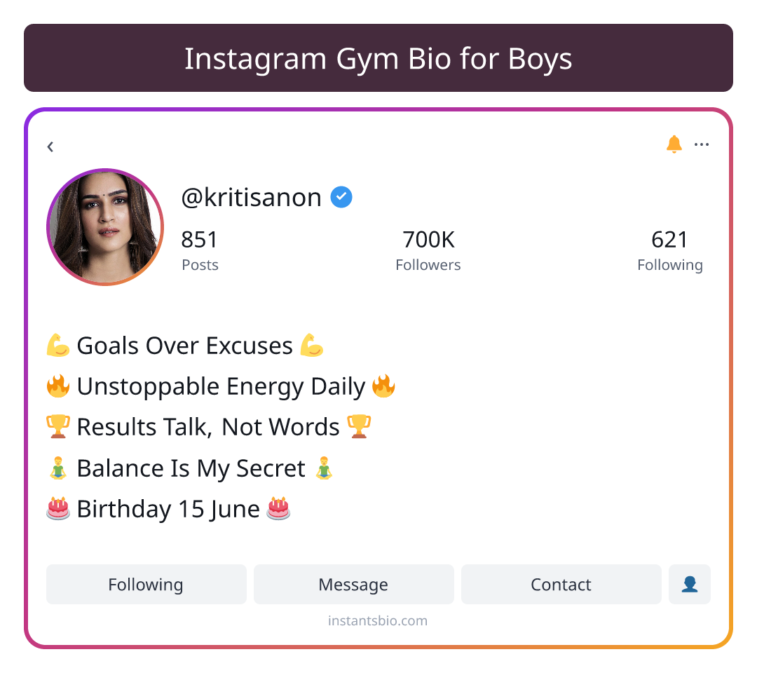 Instagram Gym Bio for Boys