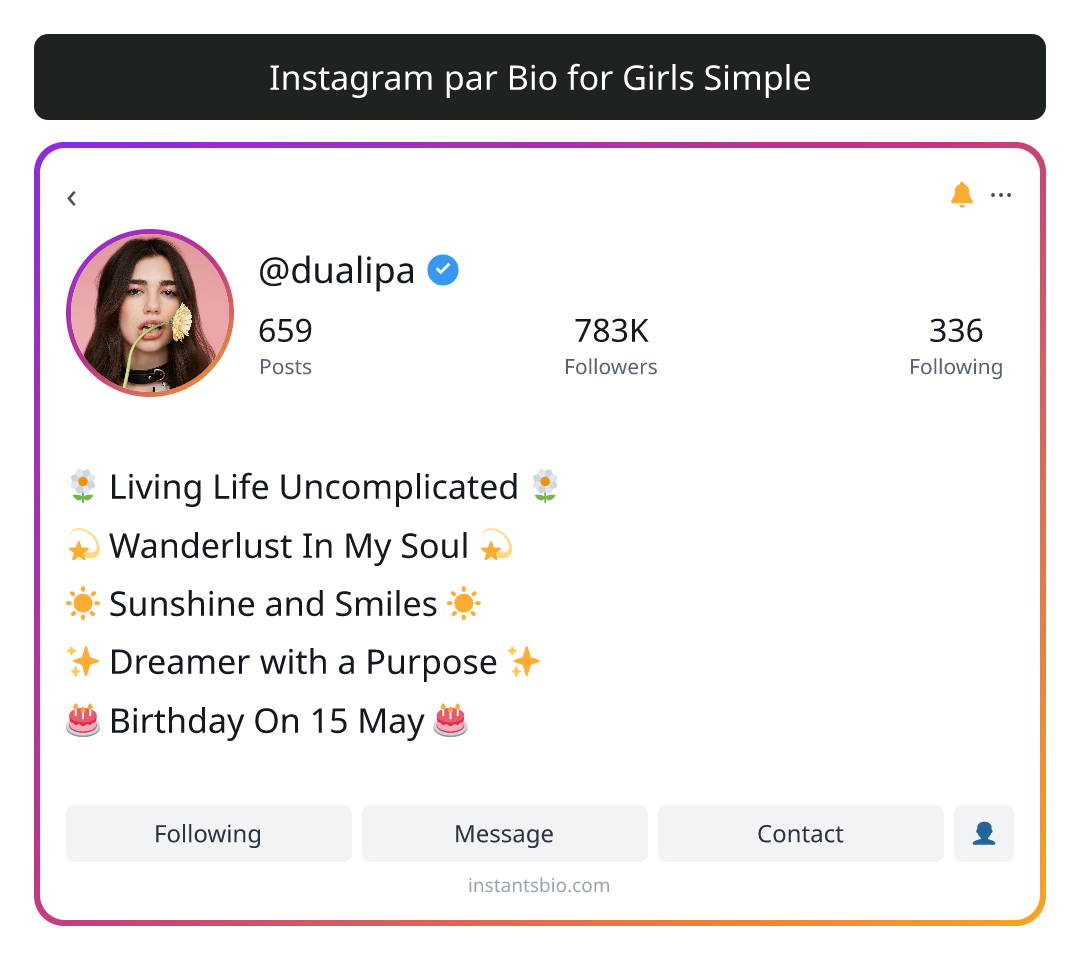 Instagram par Bio for Girls Simple - instagram bio for girls simple