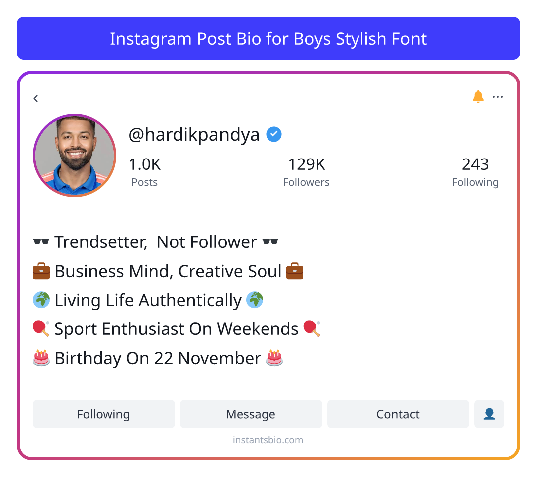 Instagram Post Bio for Boys Stylish Font - instagram bio for boys stylish