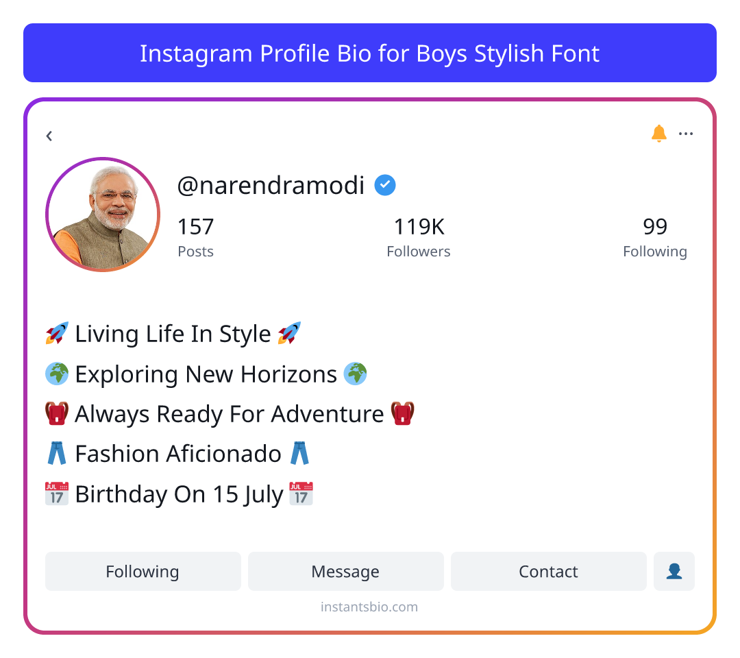 Instagram Profile Bio for Boys Stylish Font - instagram bio for boys stylish