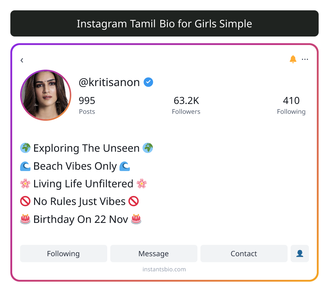 Instagram Tamil Bio for Girls Simple - instagram bio for girls simple