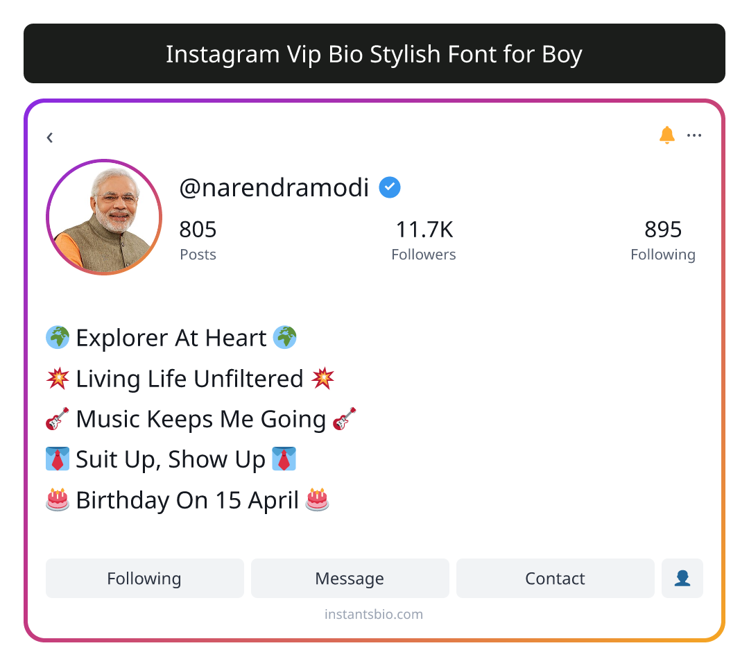 Instagram Vip Bio Stylish Font for Boy