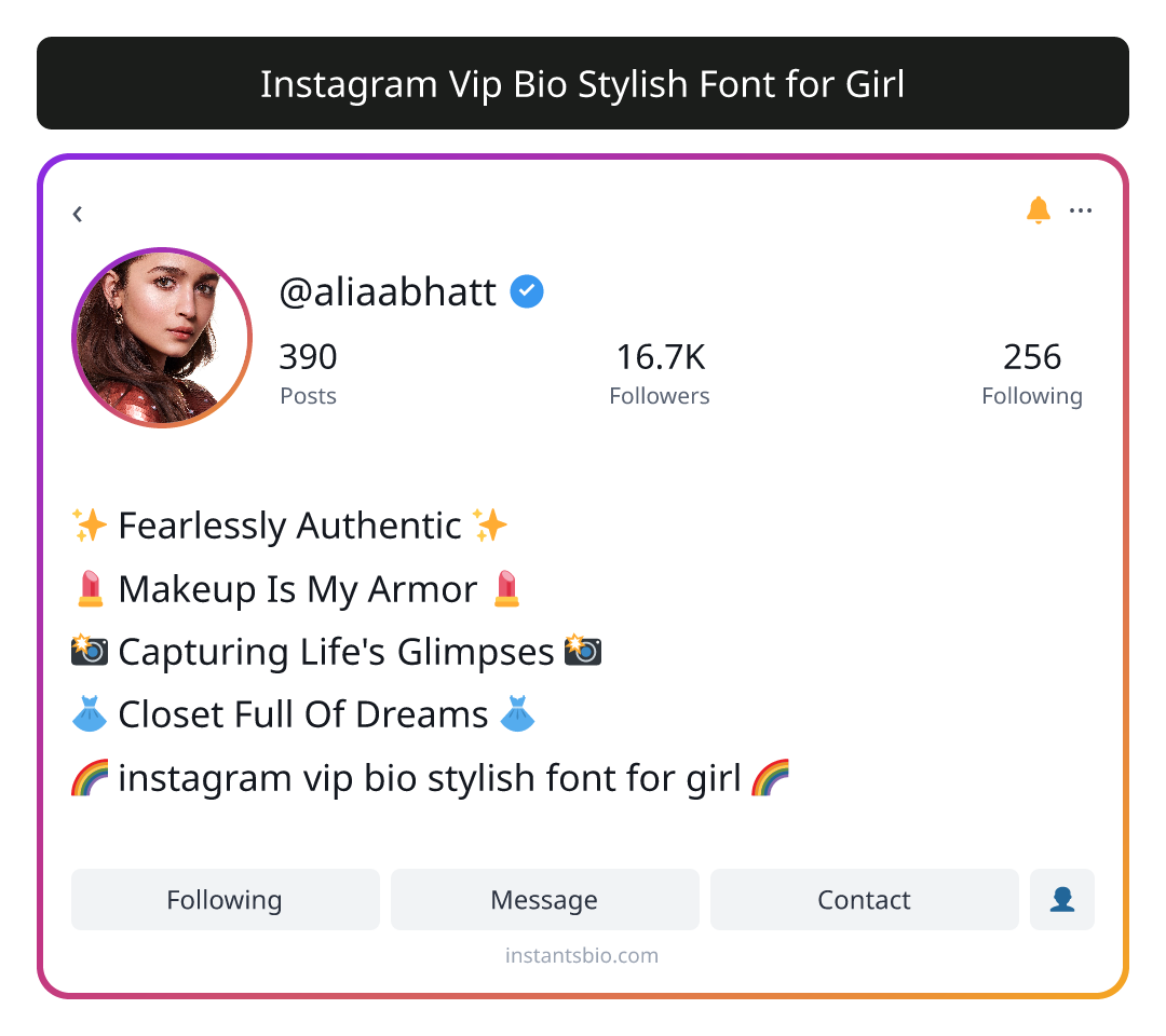 Instagram Vip Bio Stylish Font for Girl