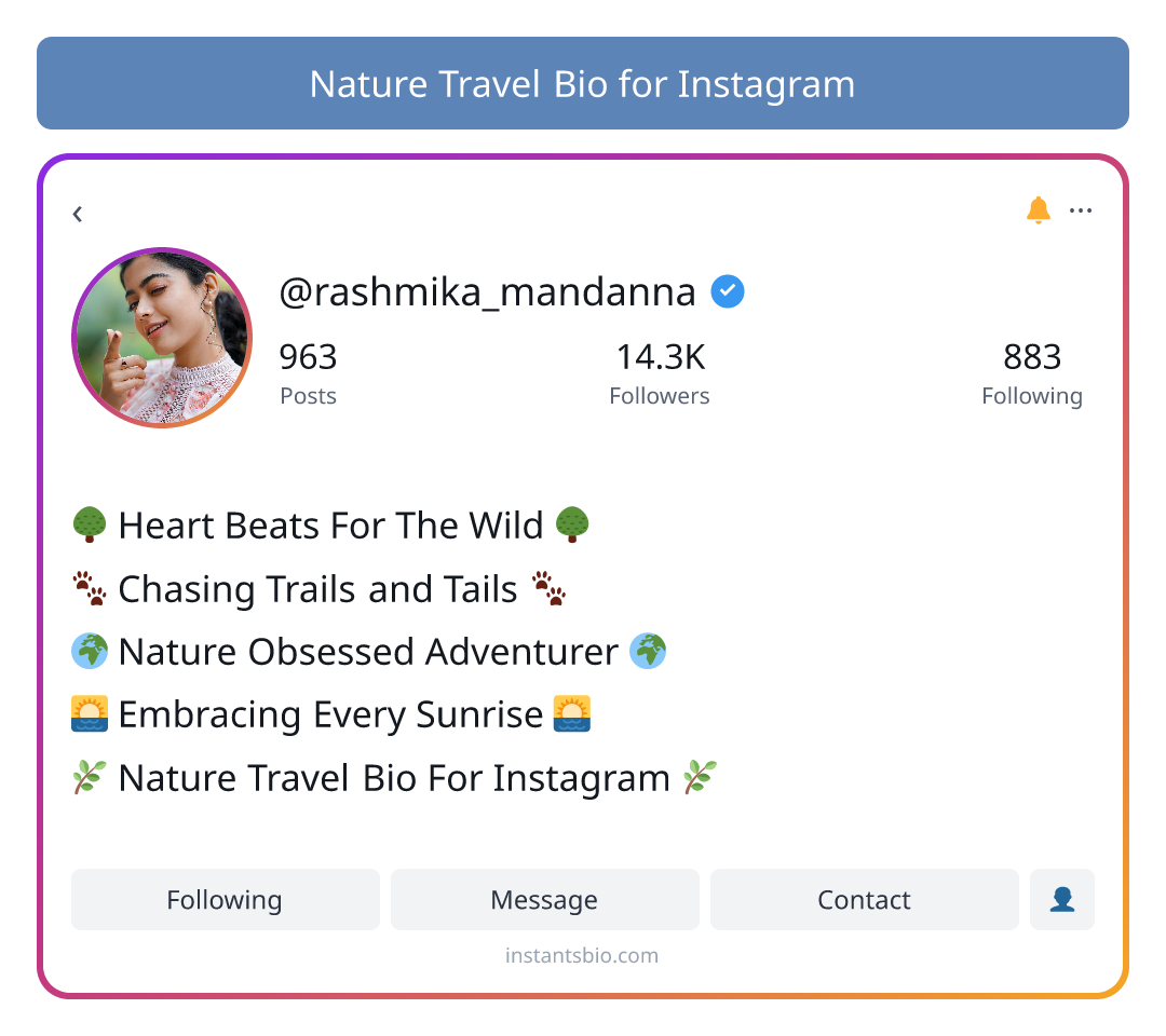 Nature Travel Bio for Instagram