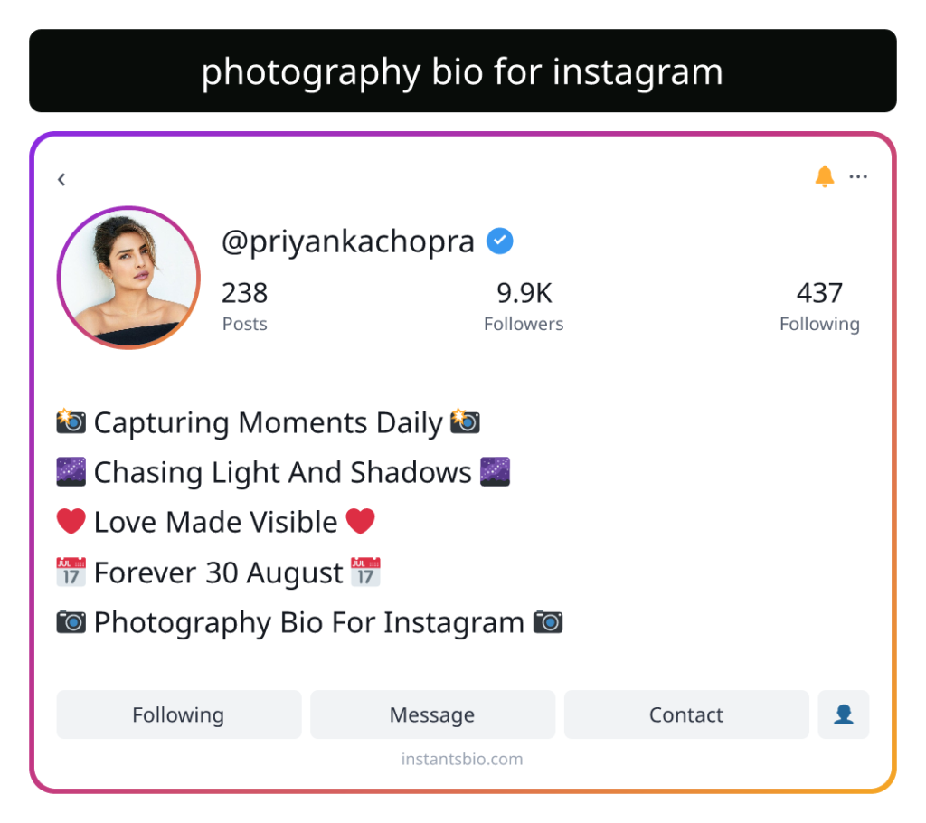 photography bio for instagram